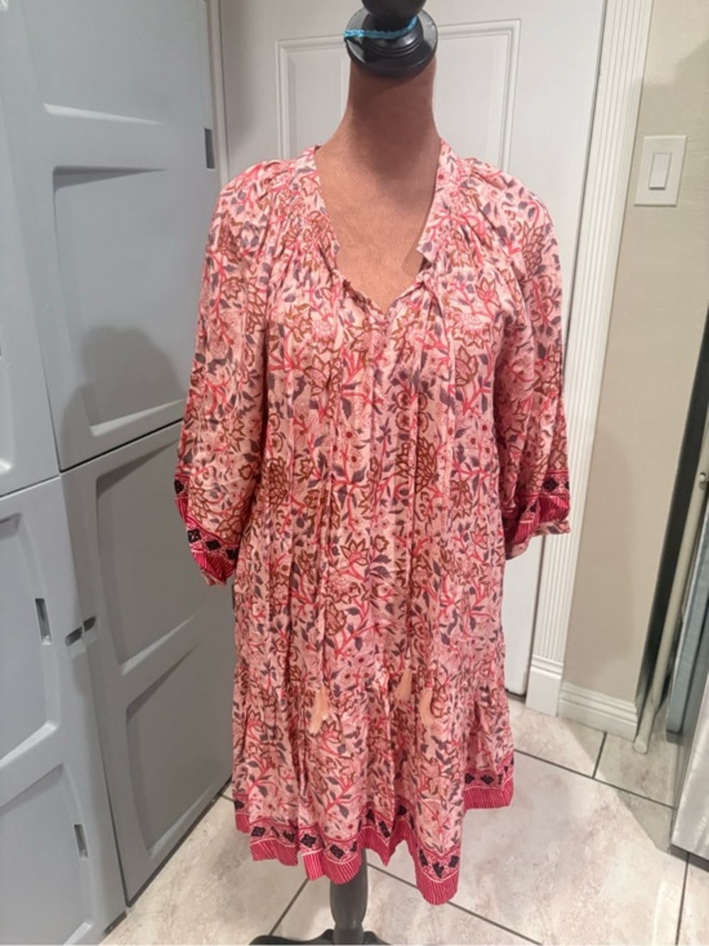 Natalie Martin Pink Floral Peasant Mini Dress